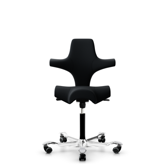 HAG Capisco 8106 Bürostuhl mit Sattelsitz - Schnelllieferprogramm Select Black SC60999 Aluminium schwarz Aluminium poliert Weiche Rollen für harte Böden