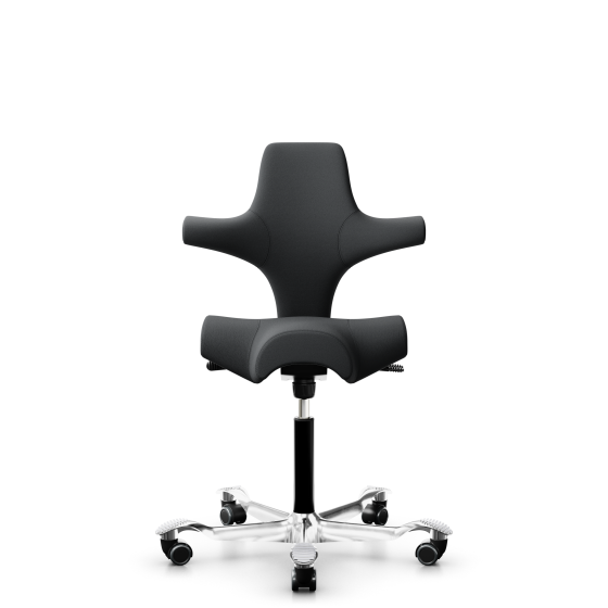 HAG Capisco 8106 Bürostuhl mit Sattelsitz - Schnelllieferprogramm Select Grey SC60134 Aluminium schwarz Aluminium poliert Harte Rollen für weiche Böden