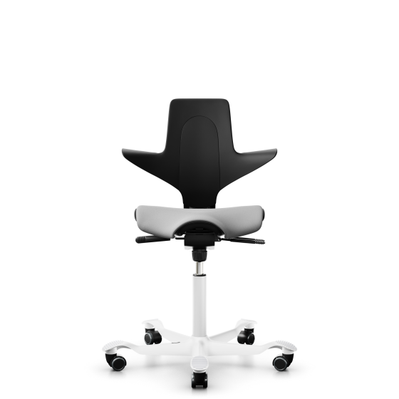 HAG Capisco Puls 8020 Bürostuhl Sattelsitz mit Sitzflächenmatte Schwarz Nexus Grau NEX01 Weiß Gestellfarbe Weiche Rollen für harte Böden