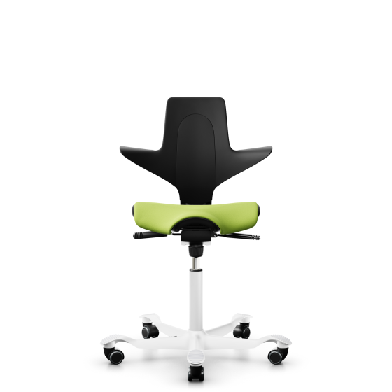 HAG Capisco Puls 8020 Bürostuhl Sattelsitz mit Sitzflächenmatte Schwarz Nexus Grün NEX05 Weiß Gestellfarbe Weiche Rollen für harte Böden