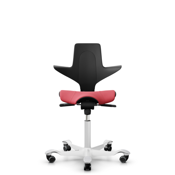 HAG Capisco Puls 8020 Bürostuhl Sattelsitz mit Sitzflächenmatte Schwarz Nexus Rot NEX16 Weiß Gestellfarbe Harte Rollen für weiche Böden