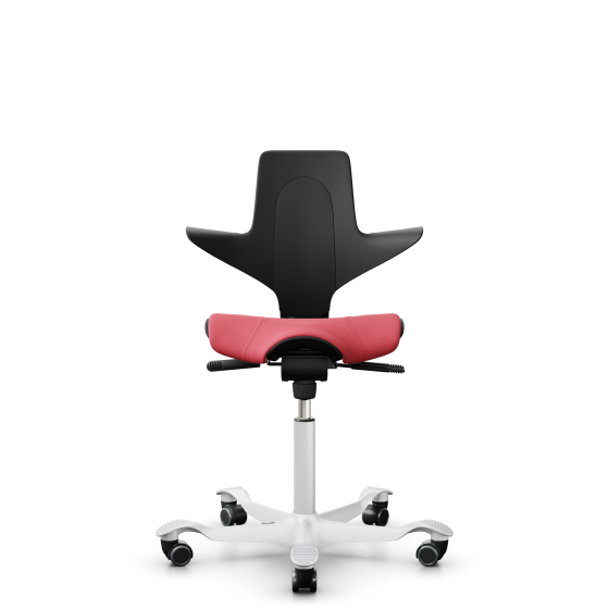 HAG Capisco Puls 8020 Bürostuhl Sattelsitz mit Sitzflächenmatte Schwarz Nexus Rot NEX16 Weiß Gestellfarbe Weiche Rollen für harte Böden