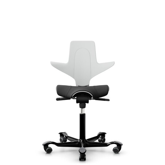 HAG Capisco Puls 8020 Bürostuhl Sattelsitz mit Sitzflächenmatte Weiß Nexus Schwarz NEX13 Schwarz Gestellfarbe Weiche Rollen für harte Böden