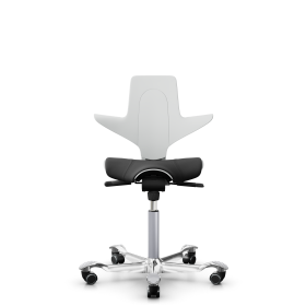 HAG Capisco Puls 8020 B&uuml;rostuhl Sattelsitz mit Sitzfl&auml;chenmatte Wei&szlig; Nexus Schwarz NEX13 Silber Aluminium poliert Weiche Rollen f&uuml;r harte B&ouml;den