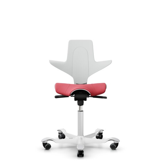 HAG Capisco Puls 8020 Bürostuhl Sattelsitz mit Sitzflächenmatte Weiß Nexus Rot NEX16 Weiß Gestellfarbe Weiche Rollen für harte Böden