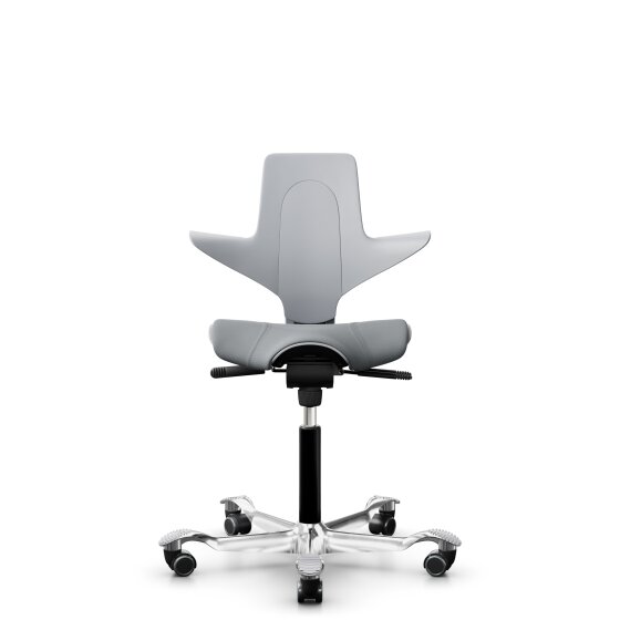 HAG Capisco Puls 8020 Bürostuhl Sattelsitz mit Sitzflächenmatte Hellgrau Nexus Grau NEX01 Schwarz Aluminium poliert Harte Rollen für weiche Böden