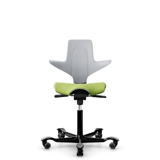HAG Capisco Puls 8020 Bürostuhl Sattelsitz mit Sitzflächenmatte Hellgrau Nexus Grün NEX05 Schwarz Gestellfarbe Weiche Rollen für harte Böden
