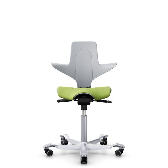 HAG Capisco Puls 8020 Bürostuhl Sattelsitz mit Sitzflächenmatte Hellgrau Nexus Grün NEX05 Silber Gestellfarbe Weiche Rollen für harte Böden