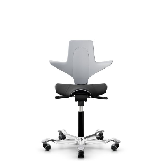 HAG Capisco Puls 8020 Bürostuhl Sattelsitz mit Sitzflächenmatte Hellgrau Nexus Schwarz NEX13 Schwarz Aluminium poliert Harte Rollen für weiche Böden