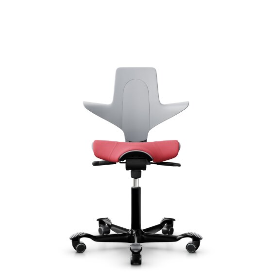 HAG Capisco Puls 8020 Bürostuhl Sattelsitz mit Sitzflächenmatte Hellgrau Nexus Rot NEX16 Schwarz Gestellfarbe Harte Rollen für weiche Böden
