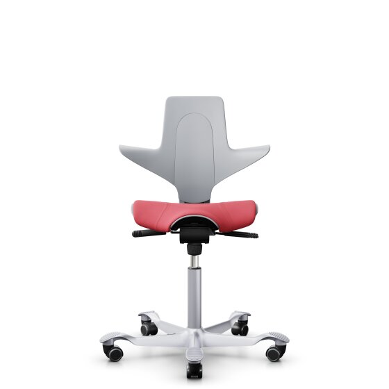 HAG Capisco Puls 8020 Bürostuhl Sattelsitz mit Sitzflächenmatte Hellgrau Nexus Rot NEX16 Silber Gestellfarbe Harte Rollen für weiche Böden