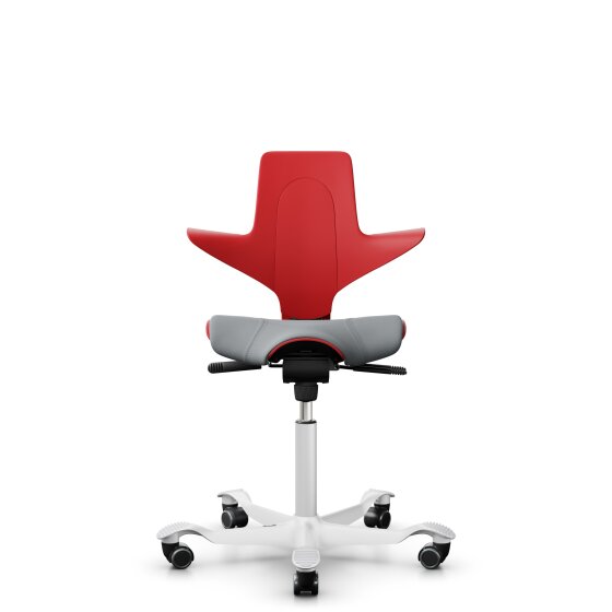 HAG Capisco Puls 8020 Bürostuhl Sattelsitz mit Sitzflächenmatte Rot Nexus Grau NEX01 Weiß Gestellfarbe Weiche Rollen für harte Böden