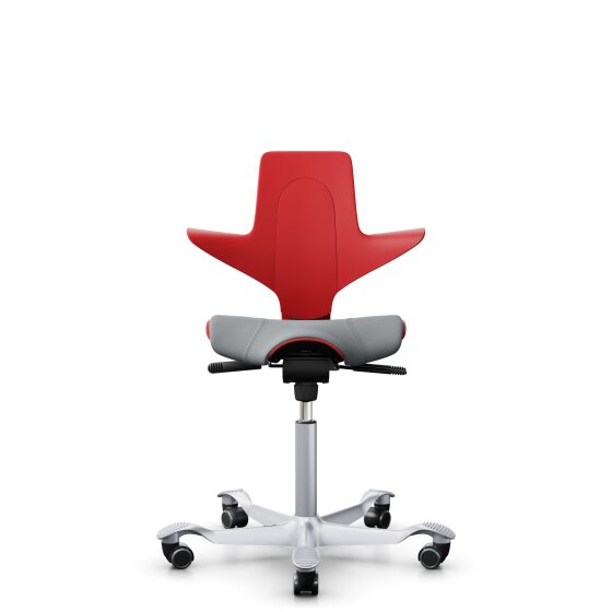 HAG Capisco Puls 8020 Bürostuhl Sattelsitz mit Sitzflächenmatte Rot Nexus Grau NEX01 Silber Gestellfarbe Harte Rollen für weiche Böden