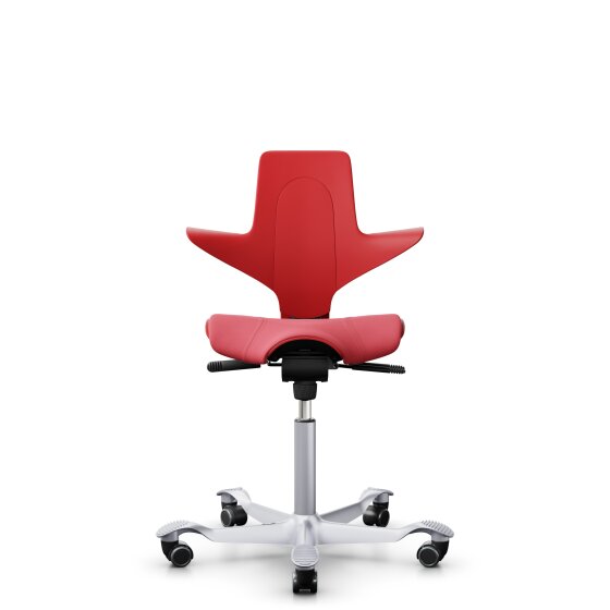 HAG Capisco Puls 8020 Bürostuhl Sattelsitz mit Sitzflächenmatte Rot Nexus Rot NEX16 Silber Gestellfarbe Weiche Rollen für harte Böden