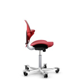 HAG Capisco Puls 8020 B&uuml;rostuhl Sattelsitz mit Sitzfl&auml;chenmatte Rot Nexus Rot NEX16 Silber Aluminium poliert Harte Rollen f&uuml;r weiche B&ouml;den