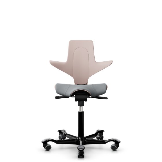 HAG Capisco Puls 8020 Bürostuhl Sattelsitz mit Sitzflächenmatte Pink Nexus Grau NEX01 Schwarz Gestellfarbe Harte Rollen für weiche Böden