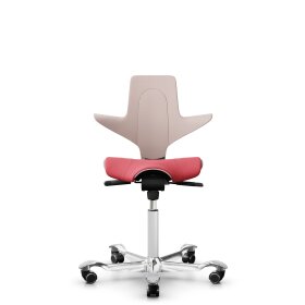 HAG Capisco Puls 8020 B&uuml;rostuhl Sattelsitz mit Sitzfl&auml;chenmatte Pink Nexus Rot NEX16 Wei&szlig; Aluminium poliert Weiche Rollen f&uuml;r harte B&ouml;den