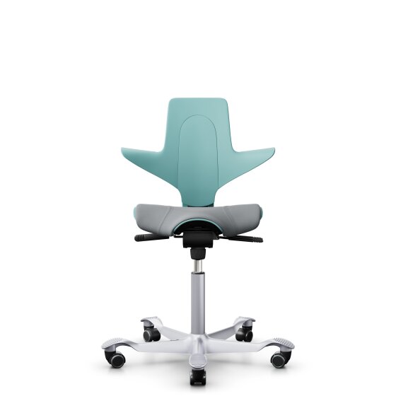 HAG Capisco Puls 8020 Bürostuhl Sattelsitz mit Sitzflächenmatte Seagreen Nexus Grau NEX01 Silber Gestellfarbe Weiche Rollen für harte Böden