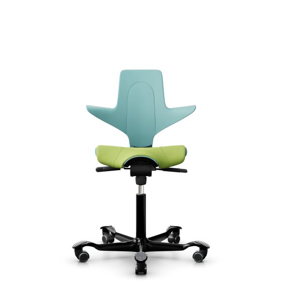 HAG Capisco Puls 8020 Bürostuhl Sattelsitz mit Sitzflächenmatte Seagreen Nexus Grün NEX05 Schwarz Gestellfarbe Harte Rollen für weiche Böden