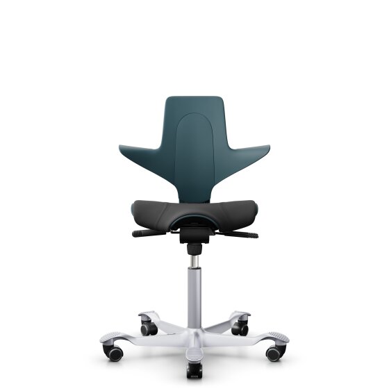 HAG Capisco Puls 8020 Bürostuhl Sattelsitz mit Sitzflächenmatte Petroleum Nexus Schwarz NEX13 Silber Gestellfarbe Harte Rollen für weiche Böden