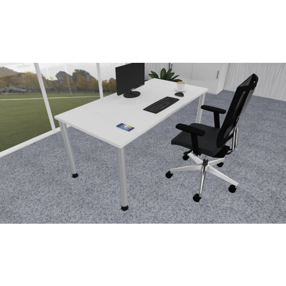 HomeOffice Paket Basic bestehend aus Schreibtisch und Bürodrehstuhl: Weiß Für weiche Böden