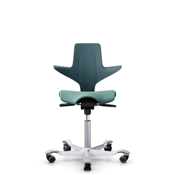 HAG Capisco Puls 8020 Bürostuhl Sattelsitz mit Sitzflächenmatte Petroleum Nexus Turquois NEX10 Gestellfarbe Silber Weiche Rollen für harte Böden